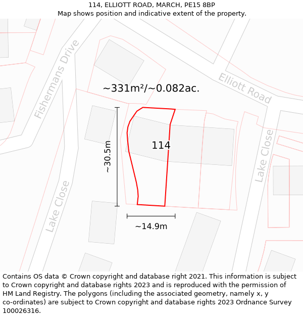 114, ELLIOTT ROAD, MARCH, PE15 8BP: Plot and title map