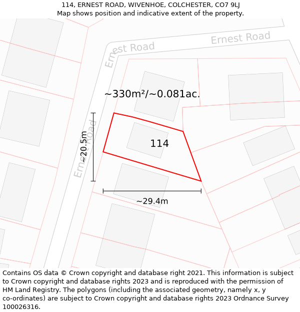 114, ERNEST ROAD, WIVENHOE, COLCHESTER, CO7 9LJ: Plot and title map