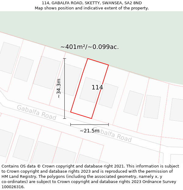 114, GABALFA ROAD, SKETTY, SWANSEA, SA2 8ND: Plot and title map