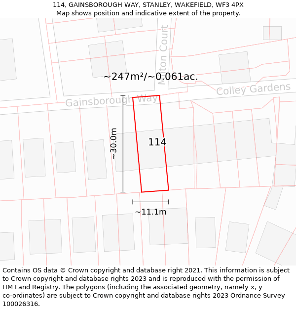 114, GAINSBOROUGH WAY, STANLEY, WAKEFIELD, WF3 4PX: Plot and title map