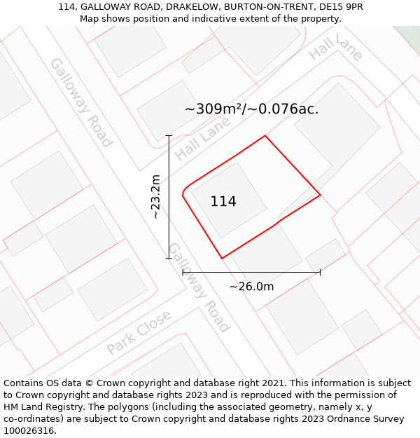 114, GALLOWAY ROAD, DRAKELOW, BURTON-ON-TRENT, DE15 9PR: Plot and title map