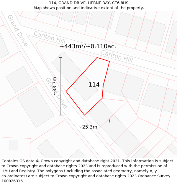 114, GRAND DRIVE, HERNE BAY, CT6 8HS: Plot and title map