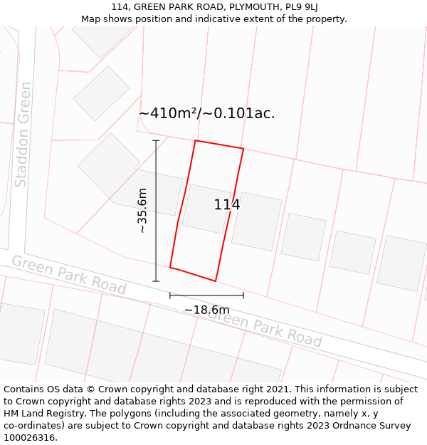114, GREEN PARK ROAD, PLYMOUTH, PL9 9LJ: Plot and title map