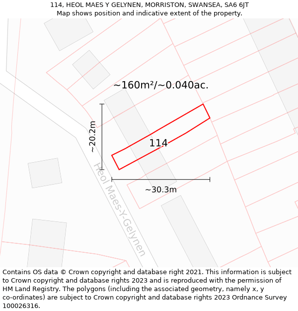 114, HEOL MAES Y GELYNEN, MORRISTON, SWANSEA, SA6 6JT: Plot and title map