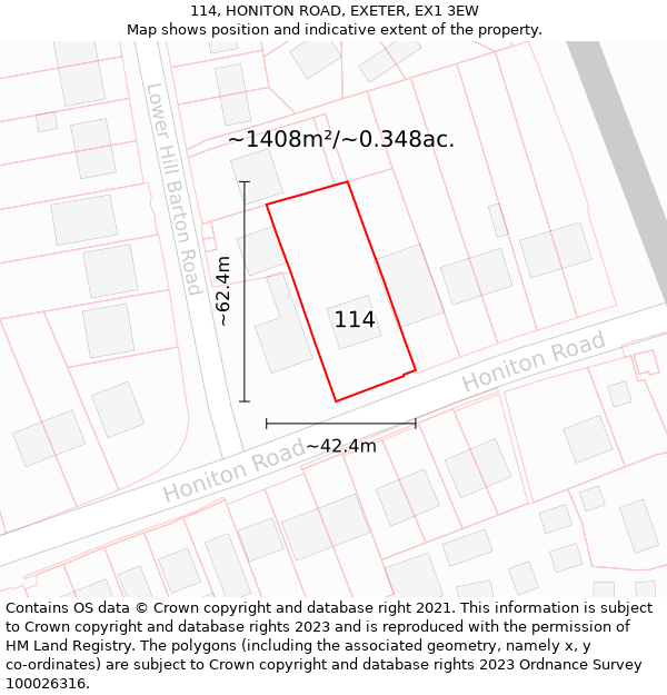 114, HONITON ROAD, EXETER, EX1 3EW: Plot and title map