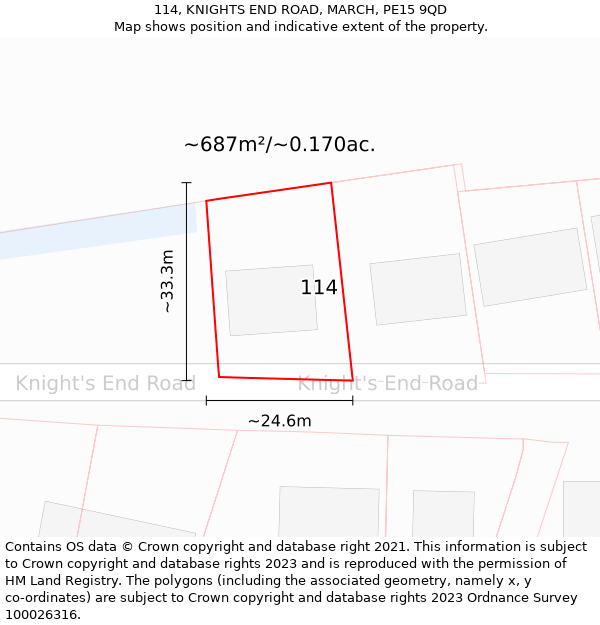 114, KNIGHTS END ROAD, MARCH, PE15 9QD: Plot and title map