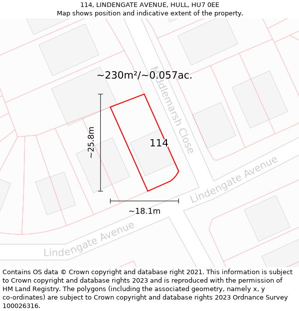 114, LINDENGATE AVENUE, HULL, HU7 0EE: Plot and title map