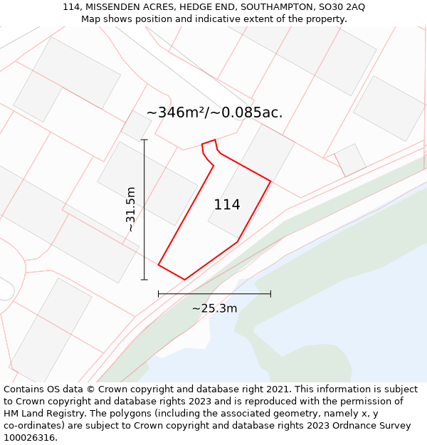 114, MISSENDEN ACRES, HEDGE END, SOUTHAMPTON, SO30 2AQ: Plot and title map