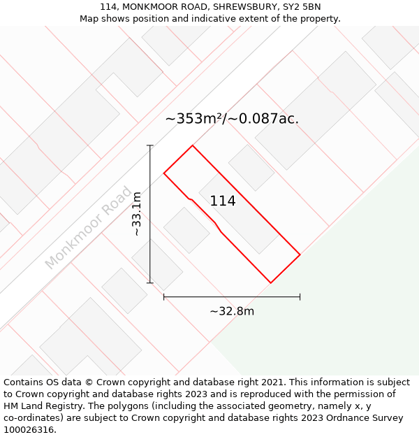 114, MONKMOOR ROAD, SHREWSBURY, SY2 5BN: Plot and title map