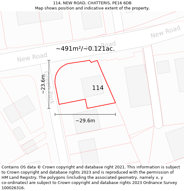 114, NEW ROAD, CHATTERIS, PE16 6DB: Plot and title map