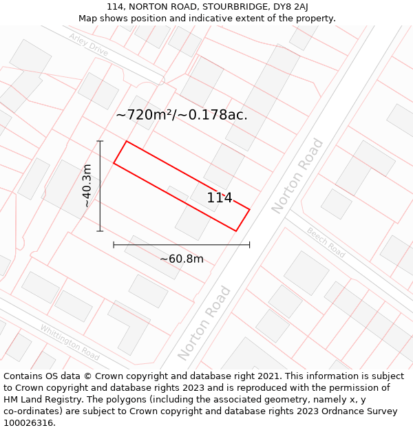 114, NORTON ROAD, STOURBRIDGE, DY8 2AJ: Plot and title map