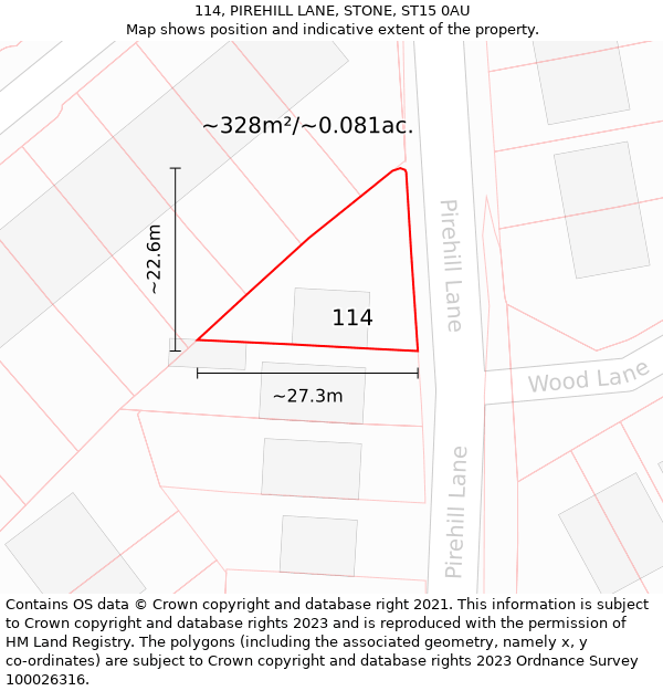 114, PIREHILL LANE, STONE, ST15 0AU: Plot and title map