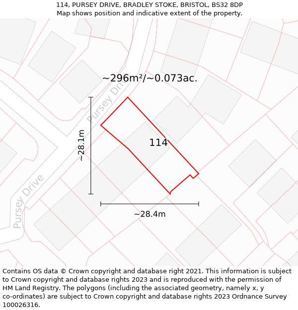 114, PURSEY DRIVE, BRADLEY STOKE, BRISTOL, BS32 8DP: Plot and title map