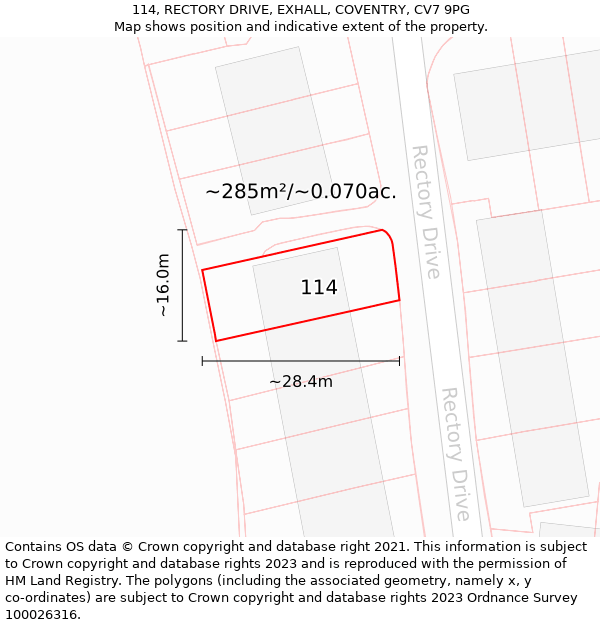 114, RECTORY DRIVE, EXHALL, COVENTRY, CV7 9PG: Plot and title map