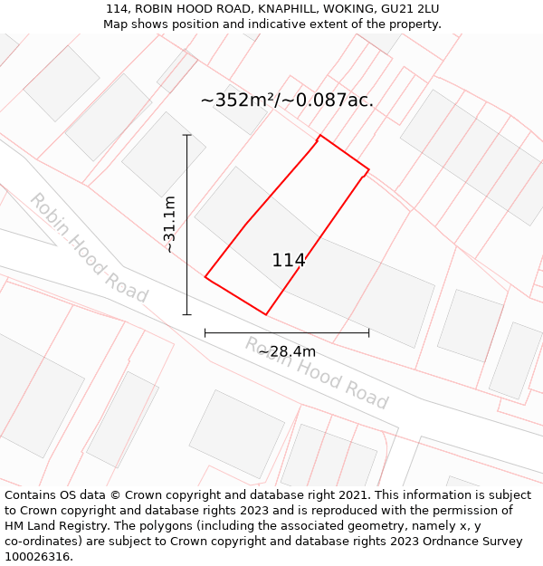 114, ROBIN HOOD ROAD, KNAPHILL, WOKING, GU21 2LU: Plot and title map