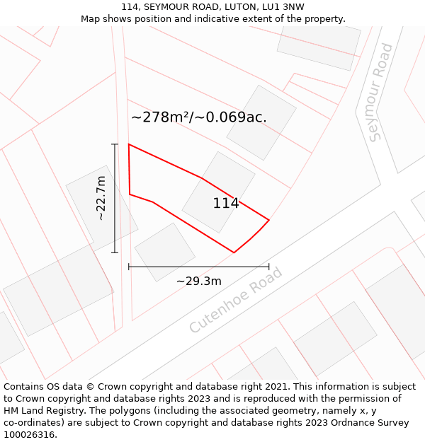 114, SEYMOUR ROAD, LUTON, LU1 3NW: Plot and title map
