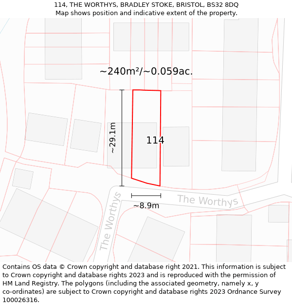114, THE WORTHYS, BRADLEY STOKE, BRISTOL, BS32 8DQ: Plot and title map