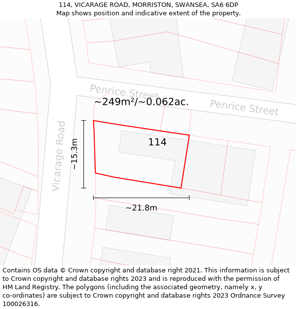 114, VICARAGE ROAD, MORRISTON, SWANSEA, SA6 6DP: Plot and title map