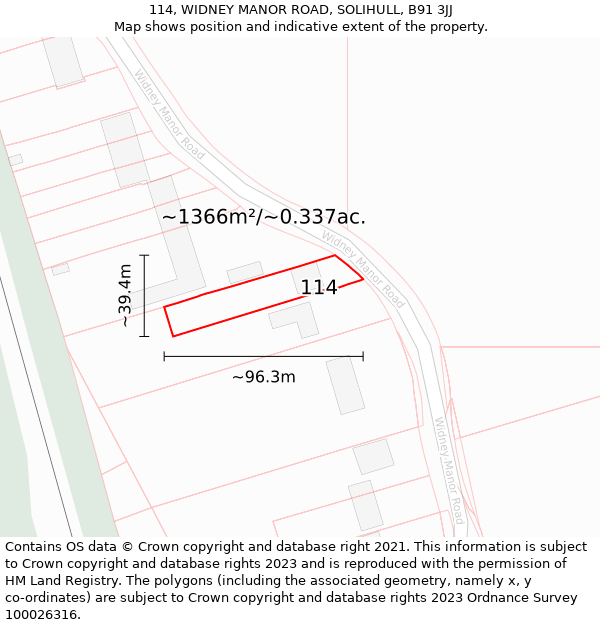 114, WIDNEY MANOR ROAD, SOLIHULL, B91 3JJ: Plot and title map