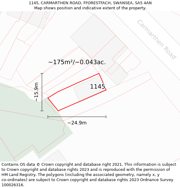 1145, CARMARTHEN ROAD, FFORESTFACH, SWANSEA, SA5 4AN: Plot and title map