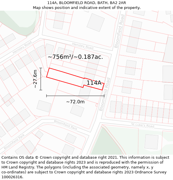 114A, BLOOMFIELD ROAD, BATH, BA2 2AR: Plot and title map