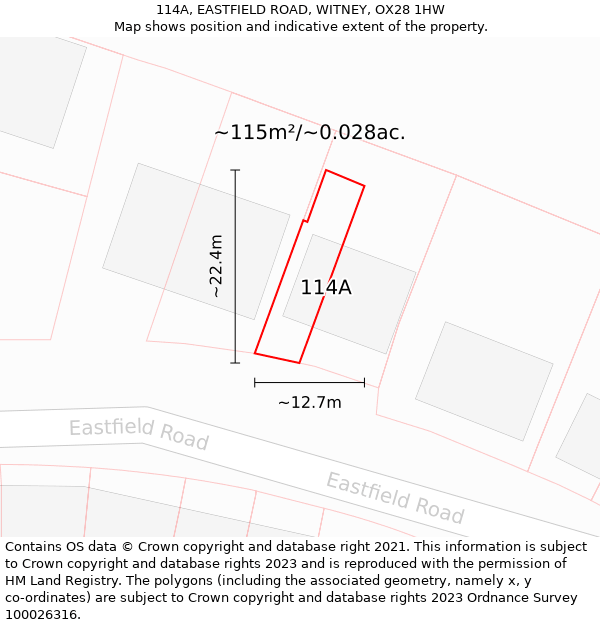 114A, EASTFIELD ROAD, WITNEY, OX28 1HW: Plot and title map