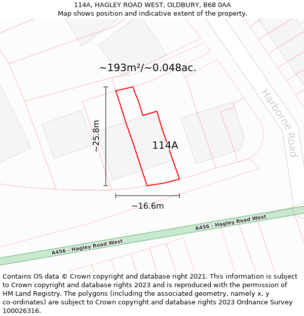 114A, HAGLEY ROAD WEST, OLDBURY, B68 0AA: Plot and title map