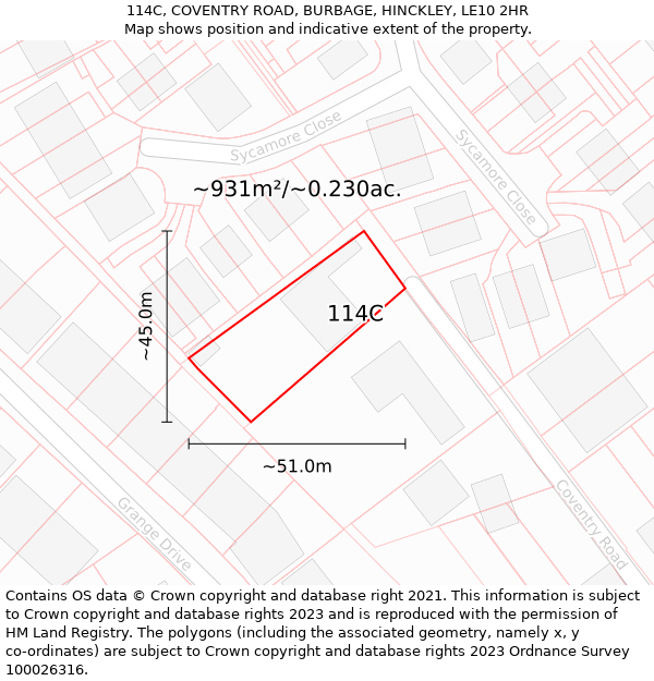 114C, COVENTRY ROAD, BURBAGE, HINCKLEY, LE10 2HR: Plot and title map