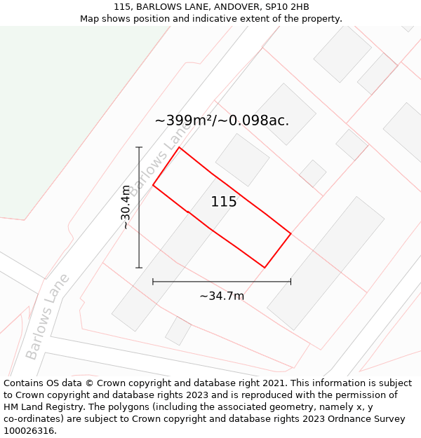 115, BARLOWS LANE, ANDOVER, SP10 2HB: Plot and title map