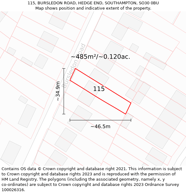 115, BURSLEDON ROAD, HEDGE END, SOUTHAMPTON, SO30 0BU: Plot and title map