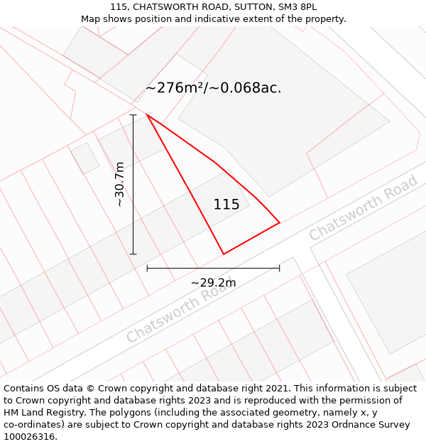 115, CHATSWORTH ROAD, SUTTON, SM3 8PL: Plot and title map