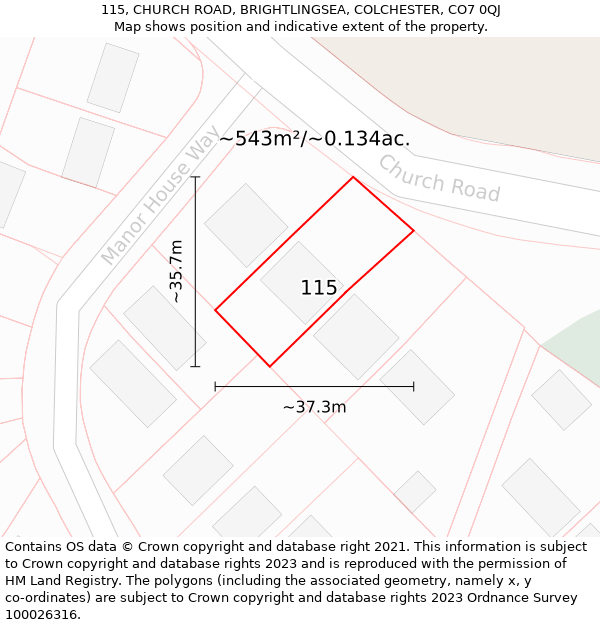 115, CHURCH ROAD, BRIGHTLINGSEA, COLCHESTER, CO7 0QJ: Plot and title map