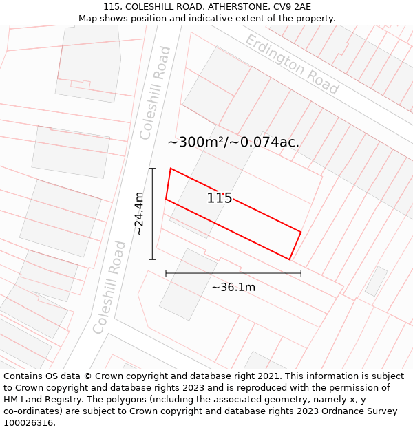 115, COLESHILL ROAD, ATHERSTONE, CV9 2AE: Plot and title map