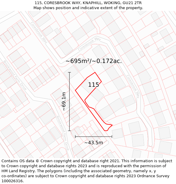 115, CORESBROOK WAY, KNAPHILL, WOKING, GU21 2TR: Plot and title map