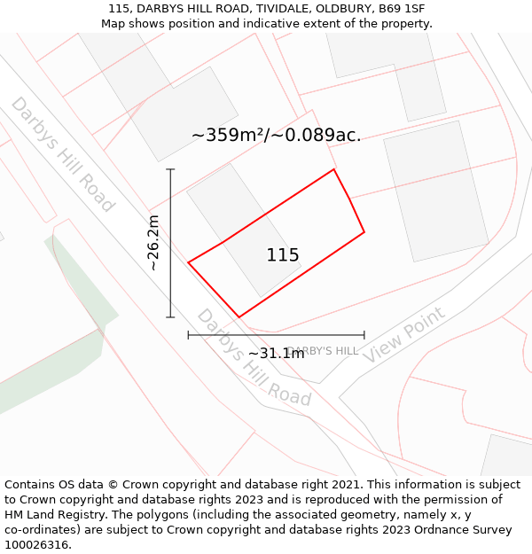 115, DARBYS HILL ROAD, TIVIDALE, OLDBURY, B69 1SF: Plot and title map