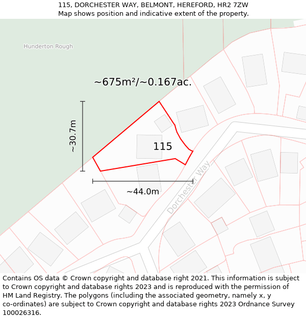 115, DORCHESTER WAY, BELMONT, HEREFORD, HR2 7ZW: Plot and title map