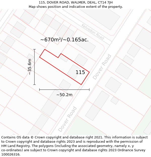 115, DOVER ROAD, WALMER, DEAL, CT14 7JH: Plot and title map