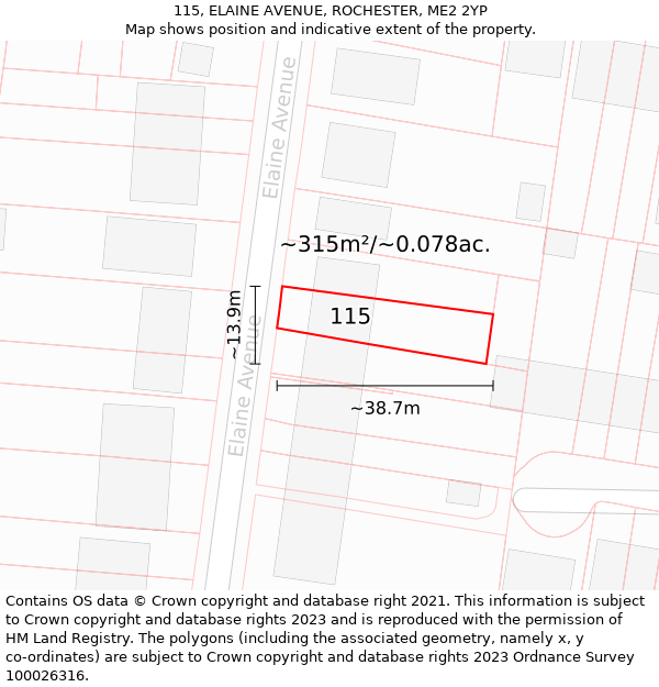 115, ELAINE AVENUE, ROCHESTER, ME2 2YP: Plot and title map