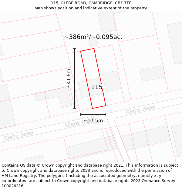 115, GLEBE ROAD, CAMBRIDGE, CB1 7TE: Plot and title map