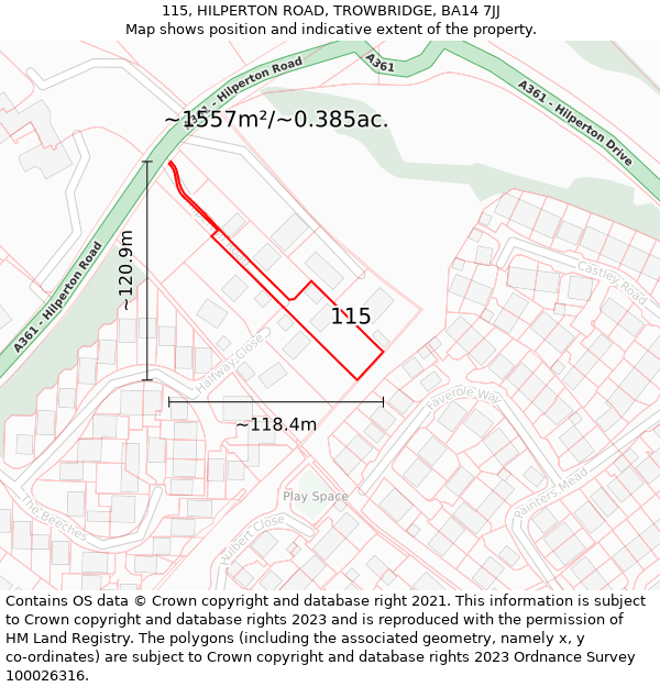 115, HILPERTON ROAD, TROWBRIDGE, BA14 7JJ: Plot and title map