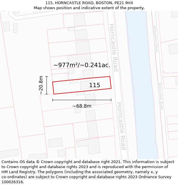 115, HORNCASTLE ROAD, BOSTON, PE21 9HX: Plot and title map