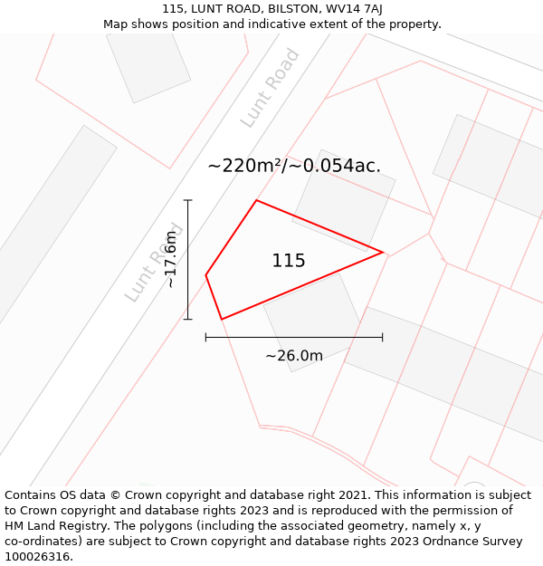 115, LUNT ROAD, BILSTON, WV14 7AJ: Plot and title map