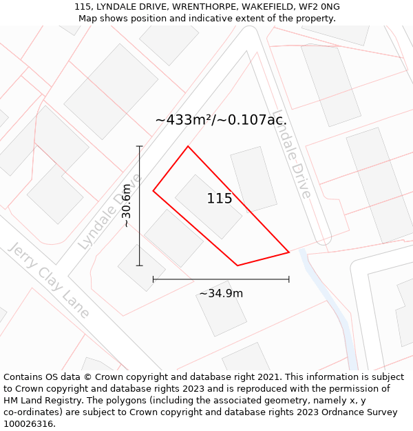 115, LYNDALE DRIVE, WRENTHORPE, WAKEFIELD, WF2 0NG: Plot and title map