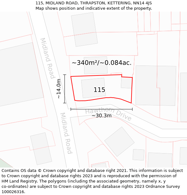 115, MIDLAND ROAD, THRAPSTON, KETTERING, NN14 4JS: Plot and title map