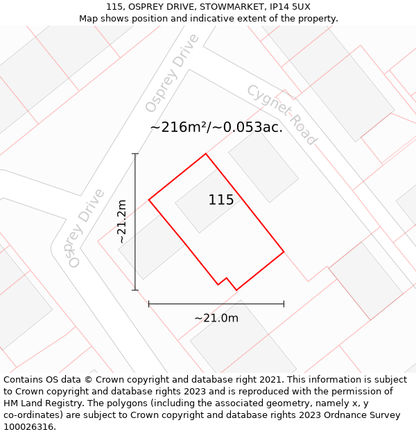 115, OSPREY DRIVE, STOWMARKET, IP14 5UX: Plot and title map