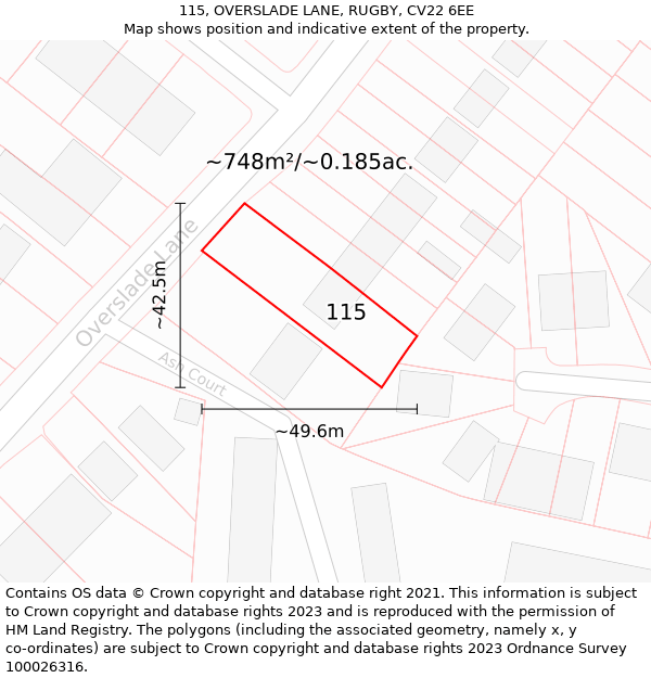 115, OVERSLADE LANE, RUGBY, CV22 6EE: Plot and title map