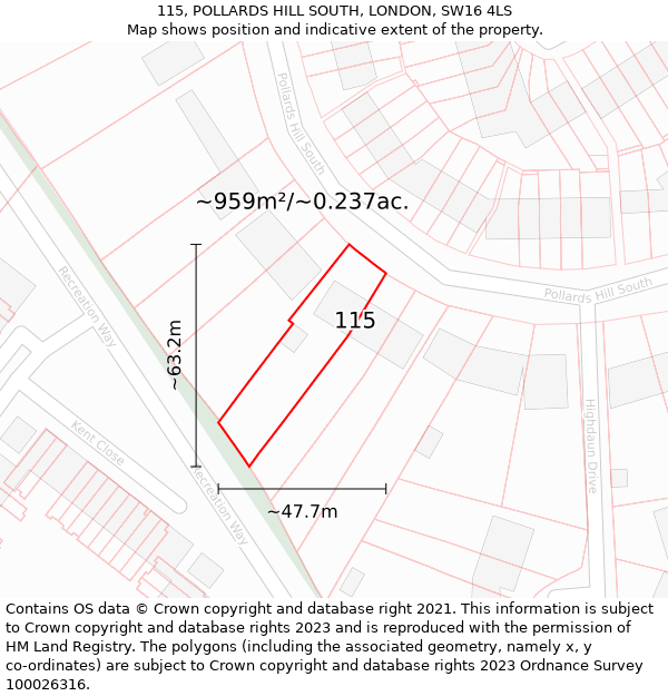 115, POLLARDS HILL SOUTH, LONDON, SW16 4LS: Plot and title map