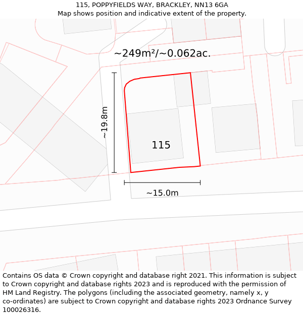 115, POPPYFIELDS WAY, BRACKLEY, NN13 6GA: Plot and title map