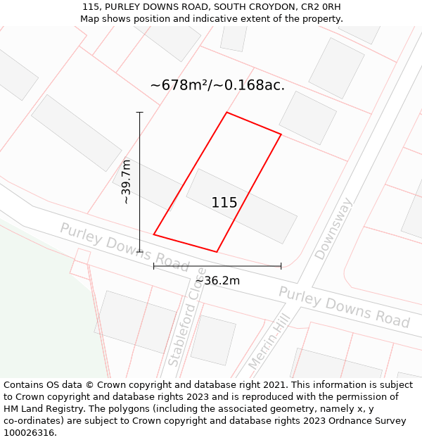 115, PURLEY DOWNS ROAD, SOUTH CROYDON, CR2 0RH: Plot and title map