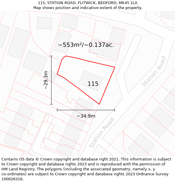 115, STATION ROAD, FLITWICK, BEDFORD, MK45 1LA: Plot and title map